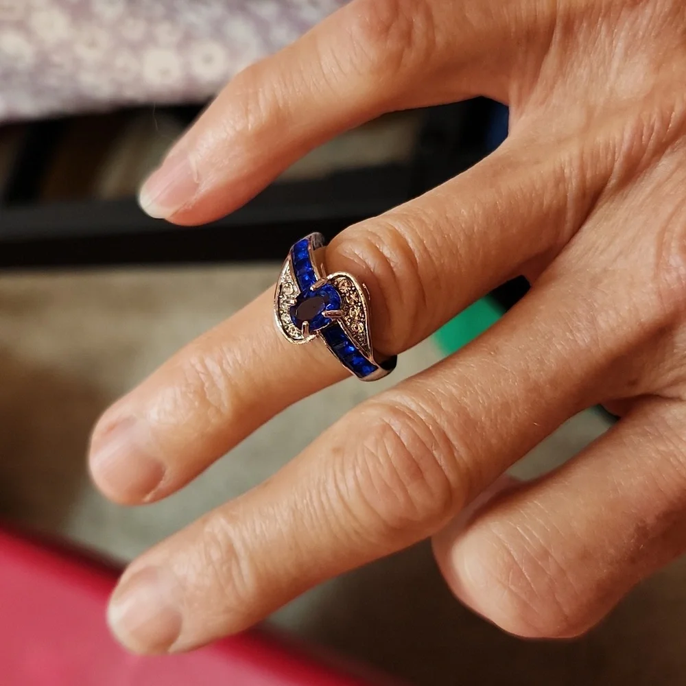 BLUE AND CZ RING - Picture 1 of 2